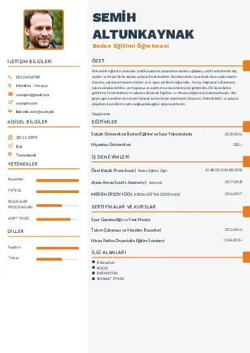 Beden Eğitimi Öğretmeni CV Örnekleri cv indir